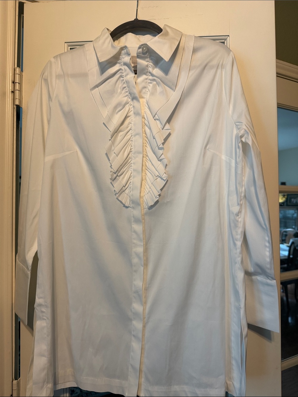 Chico's White Ruffle-Front Tunic